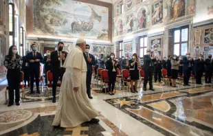 Pope Francis meets with the national council of Italian Catholic Action at the Vatican, April 30, 2021. Vatican Media.